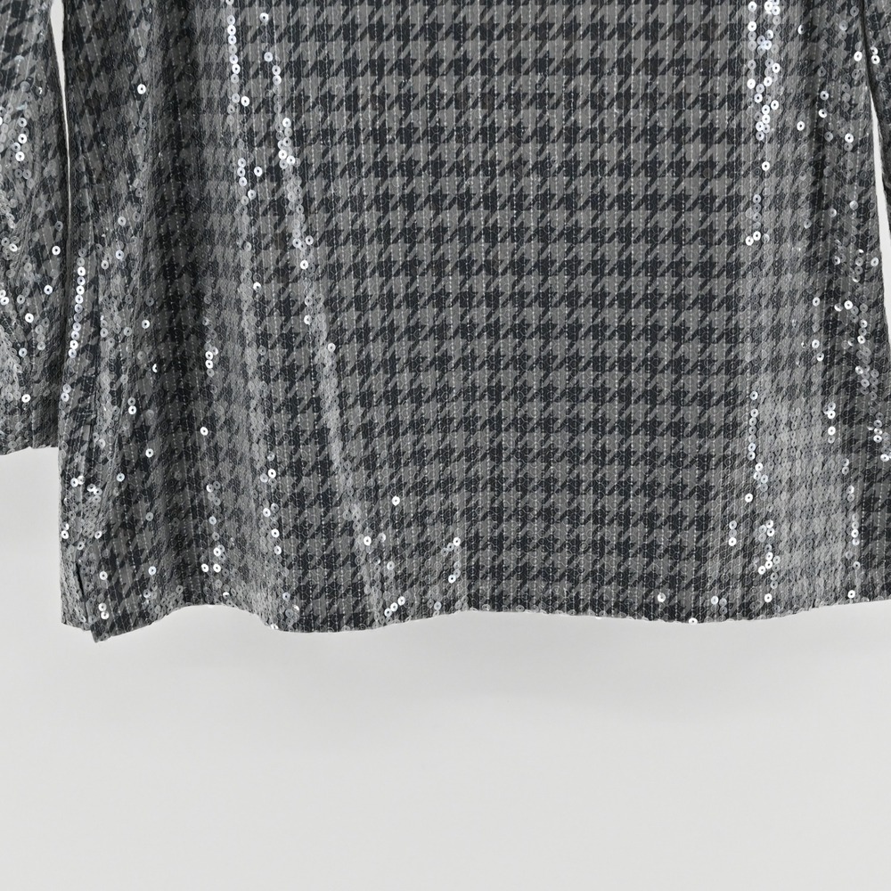 Chicos Womens Sequin Houndstooth Top Size S Silver Black Long Sleeve Tunic Glam - Picture 9 of 13